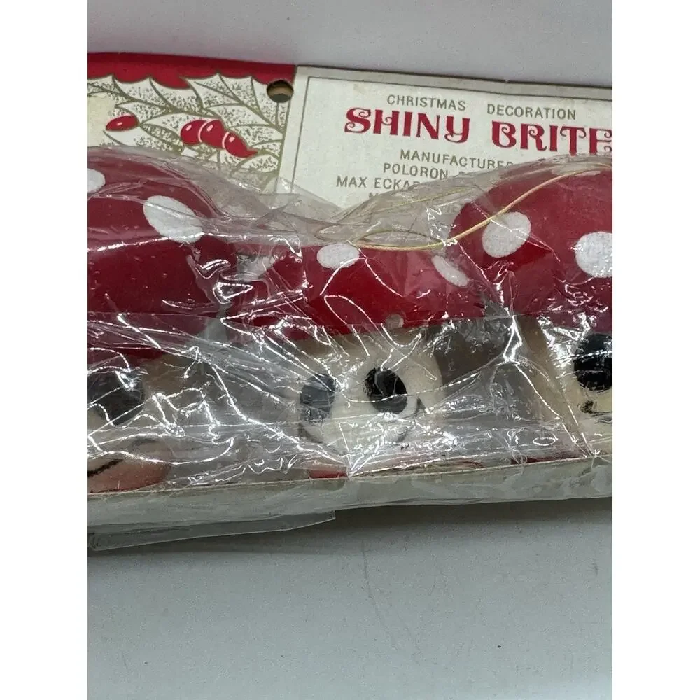 Vtg Very Rare Shiny Brite Flocked Mushroom Ornaments 3 Pc Japan Carded Christmas